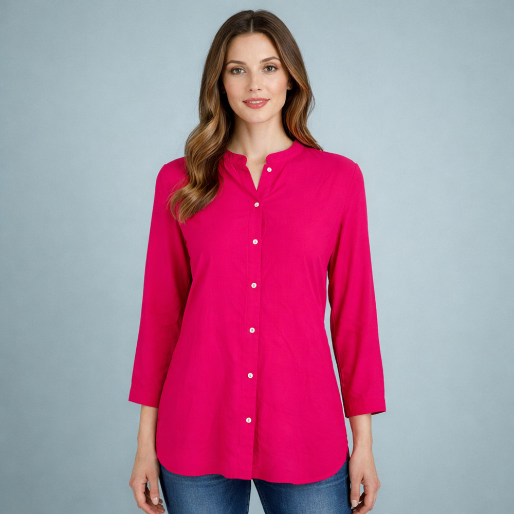 Eileen Fisher Size Medium M Pink System Button 3/4 Sleeve 100% Irish Linen Top